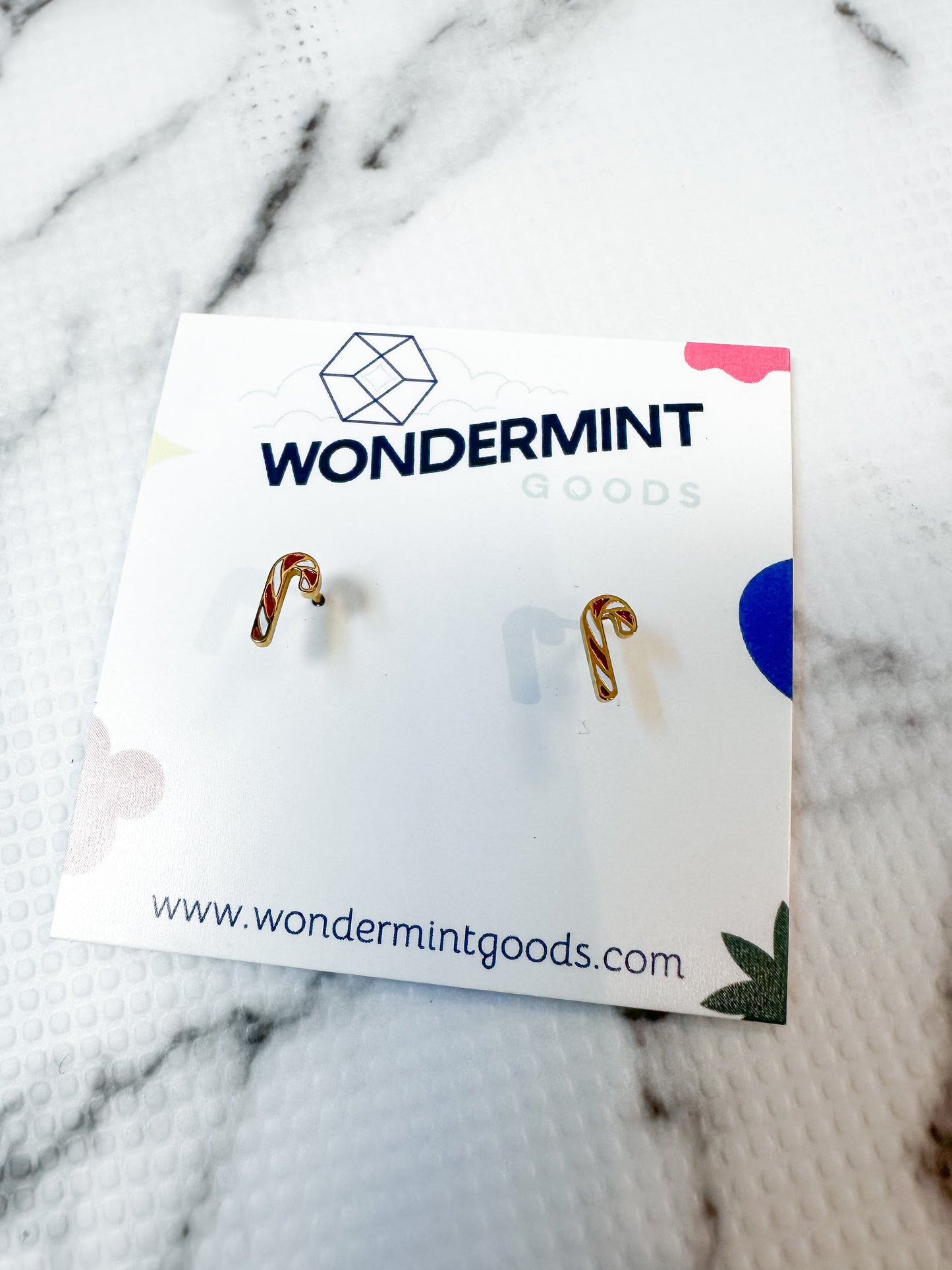 Flat Back Candy Cane Stud Earrings