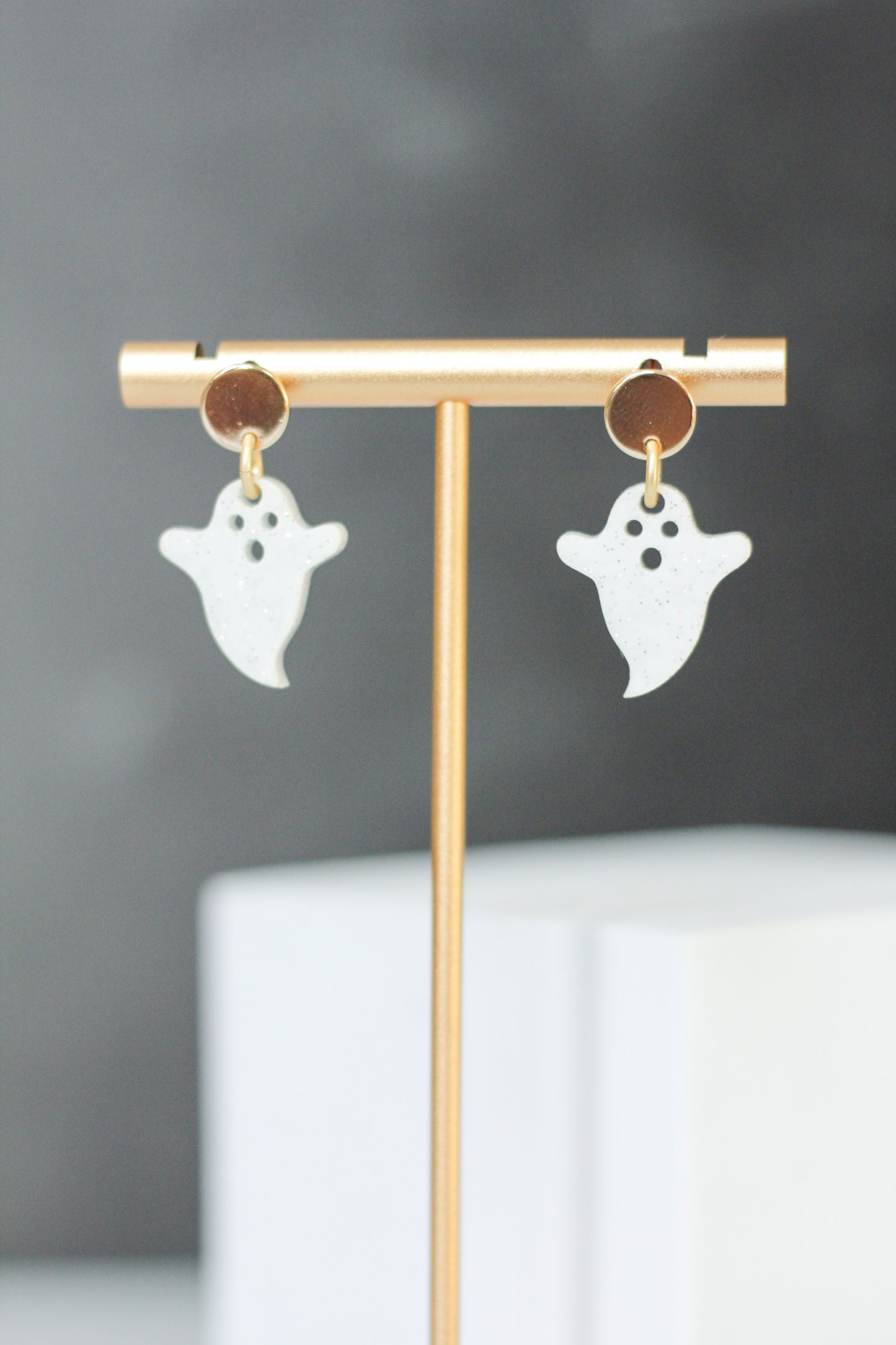 Kids White Glitter Ghost Earrings