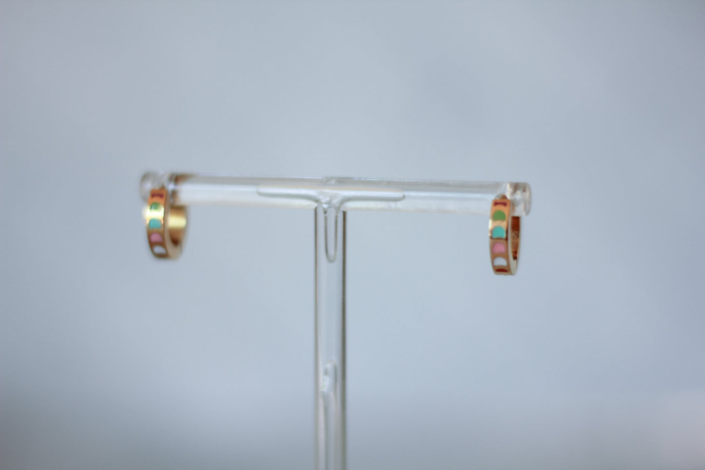 Rainbow Enamel Gold Chunky Huggie Hoops