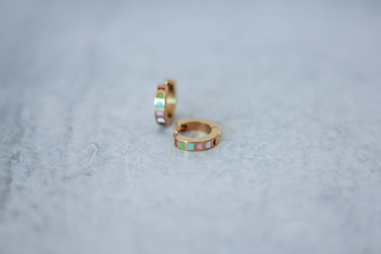 Rainbow Enamel Gold Chunky Huggie Hoops