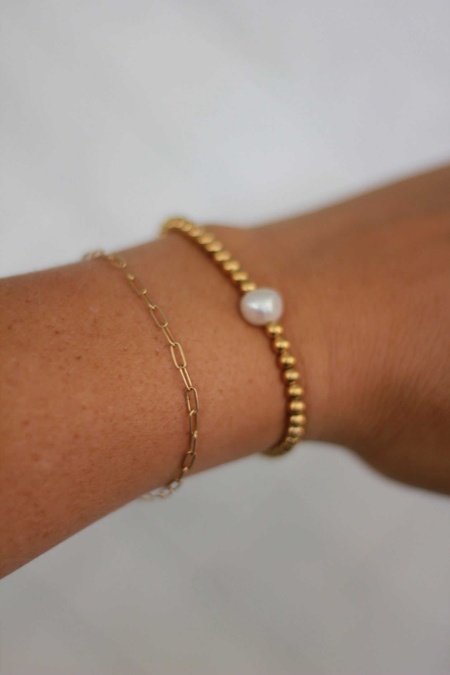Gold Beaded Freshwater Pearl Bracelet