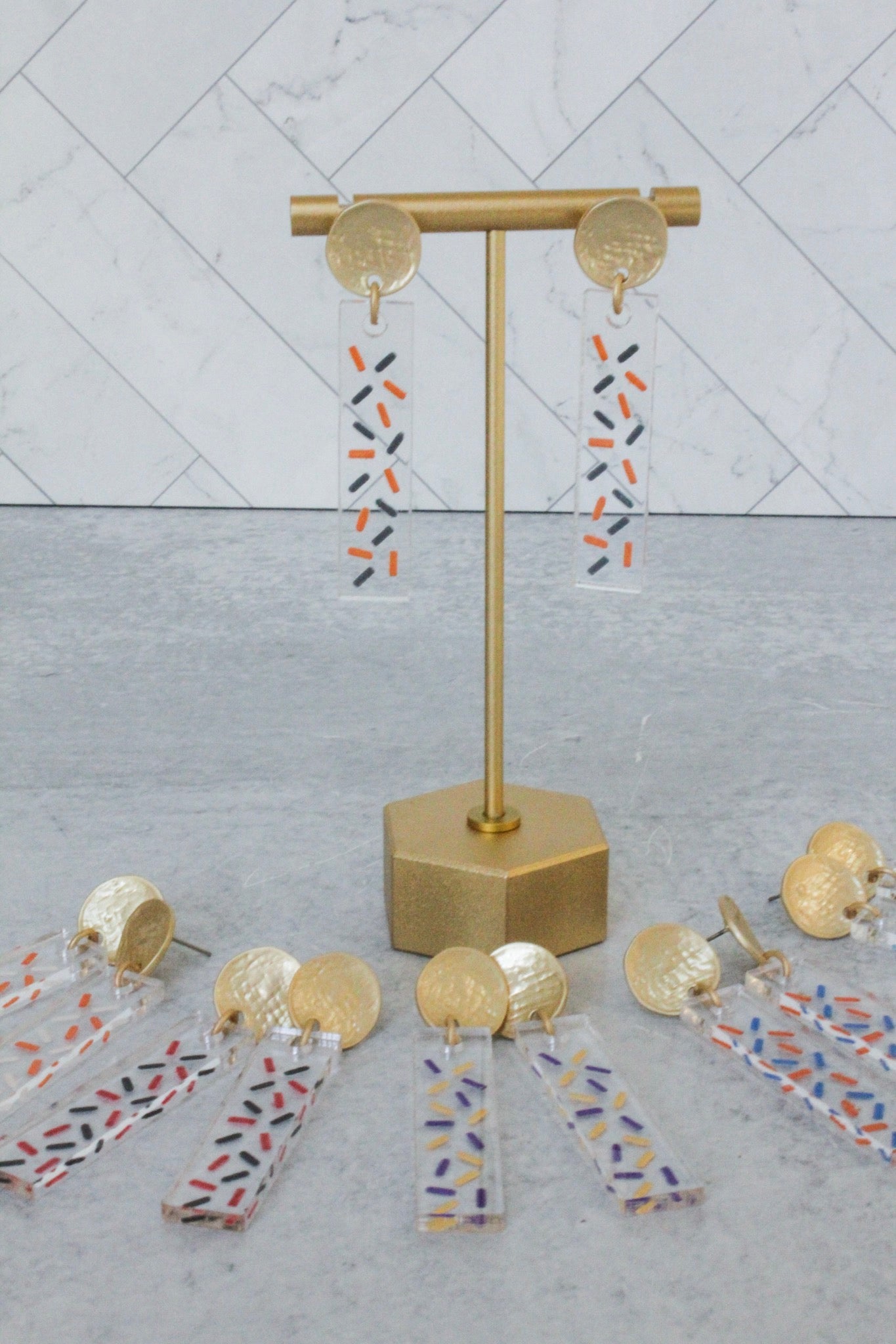 Gameday Confetti Acrylic Bar Earrings