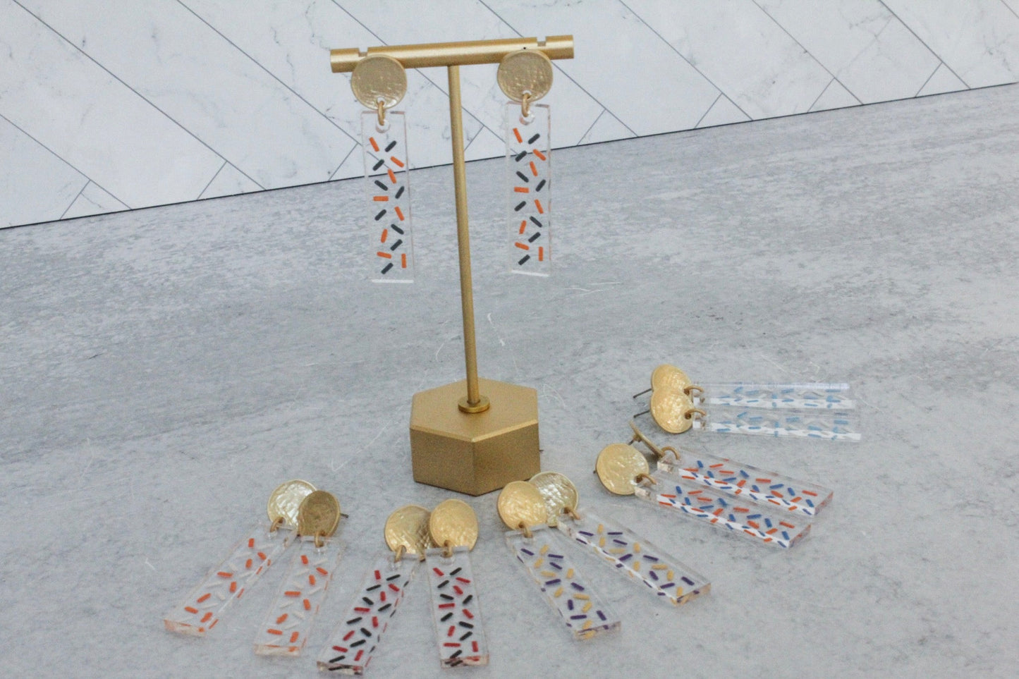 Gameday Confetti Acrylic Bar Earrings