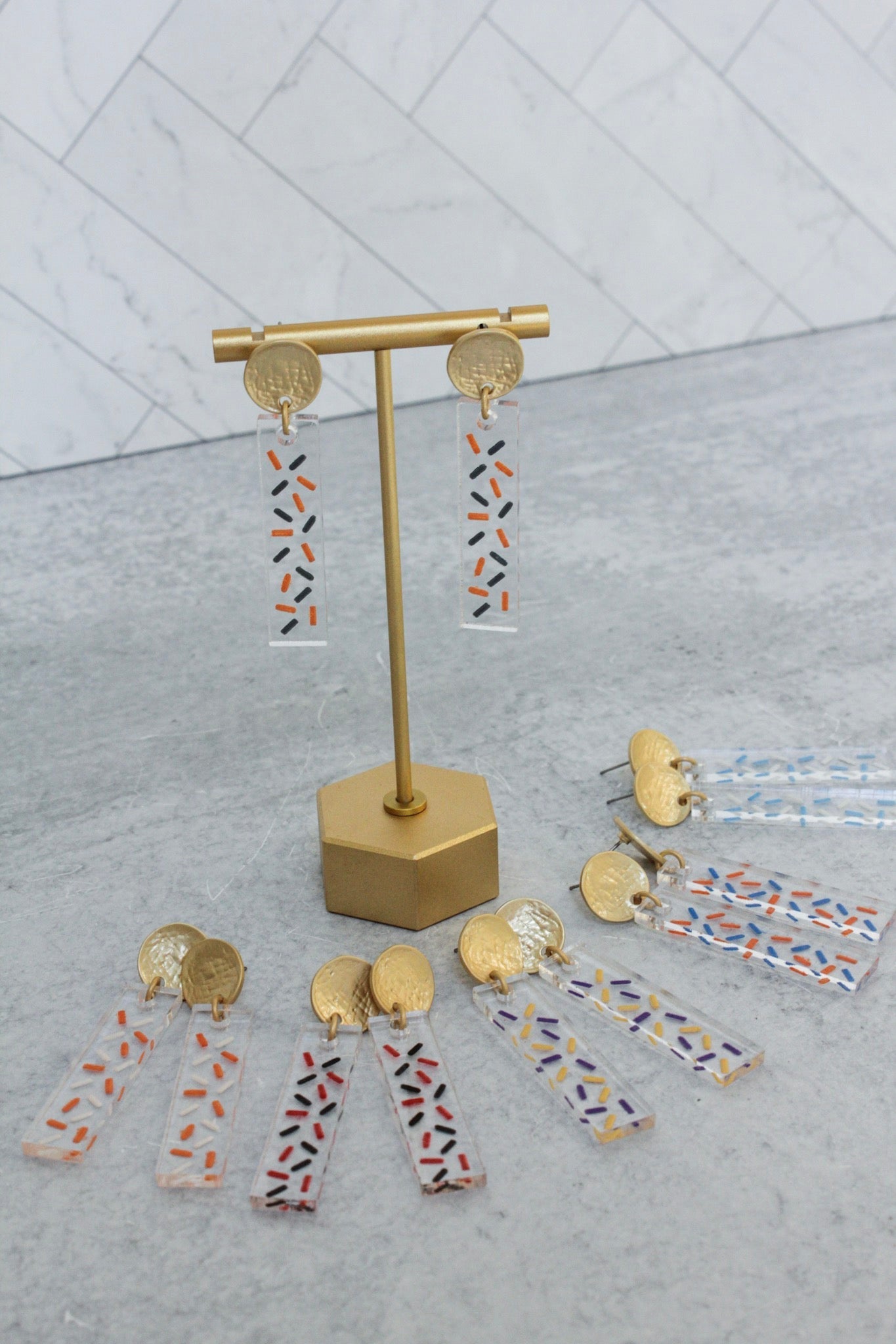 Gameday Confetti Acrylic Bar Earrings