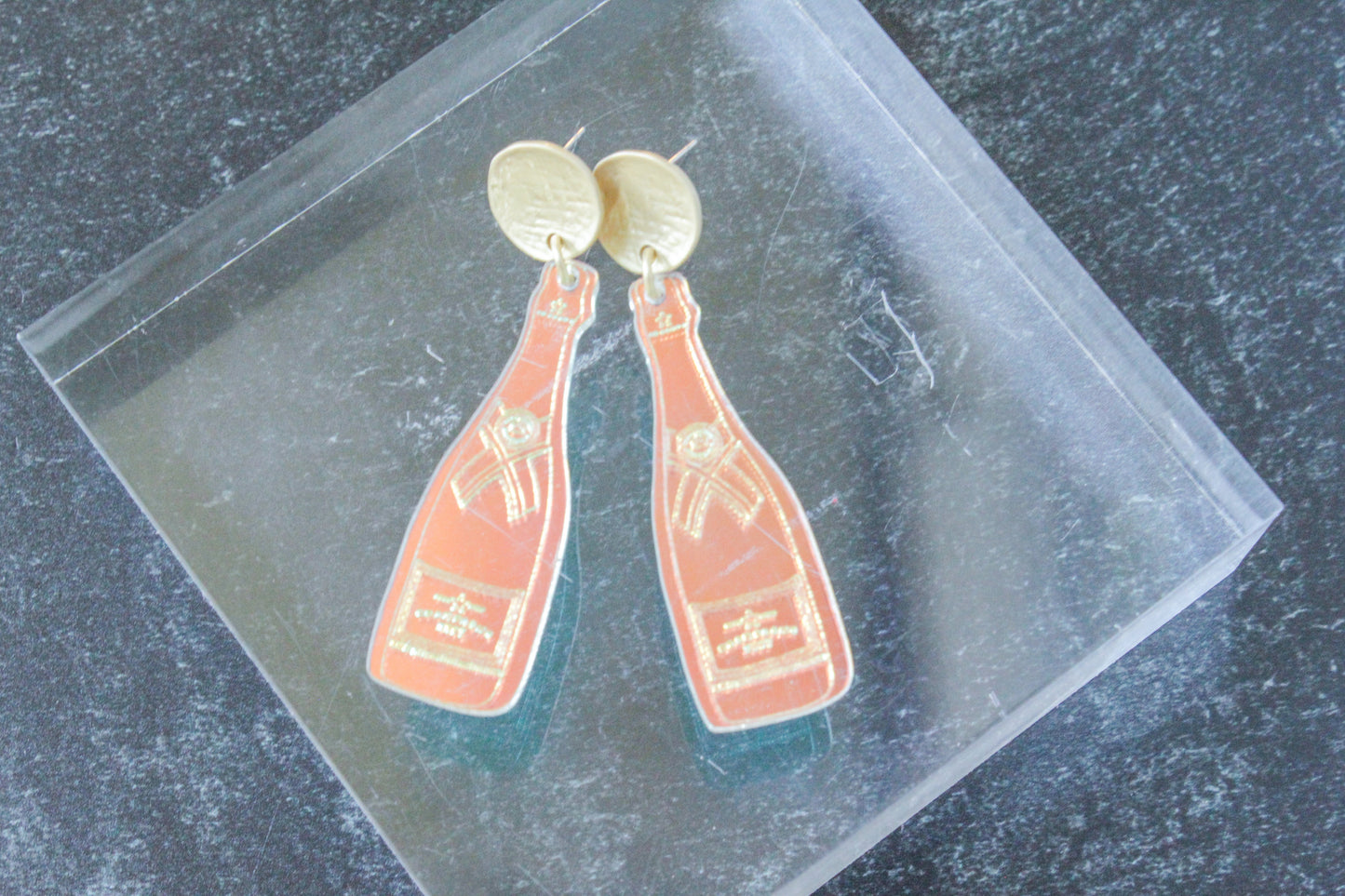 Iridescent Champagne Bottle Acrylic Earrings