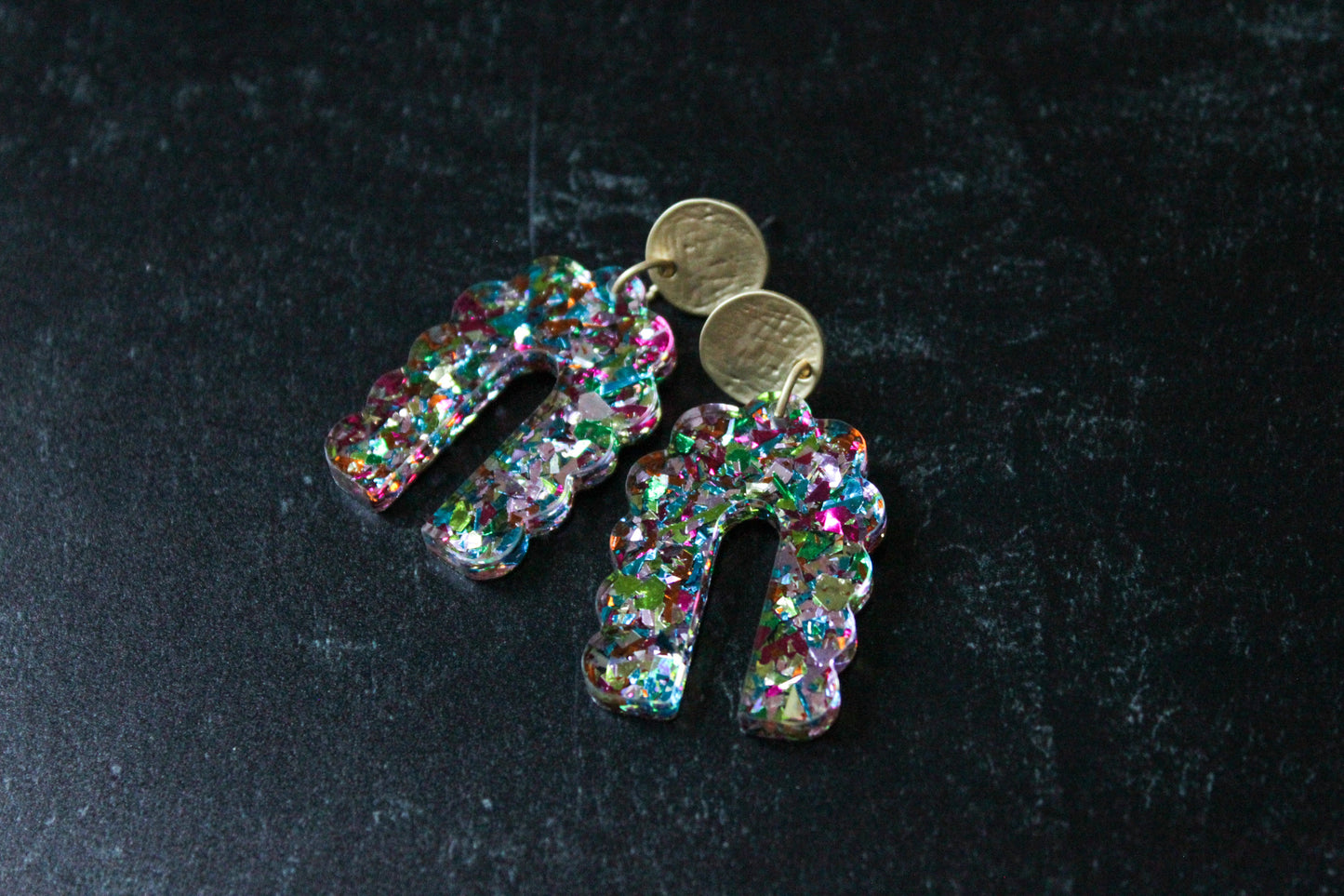 Party Confetti Scalloped Arch Earrings