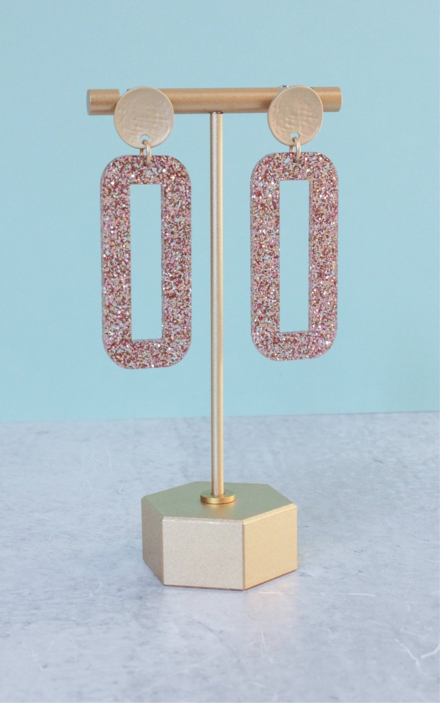 Rose Gold Glitter Rectangle Drops
