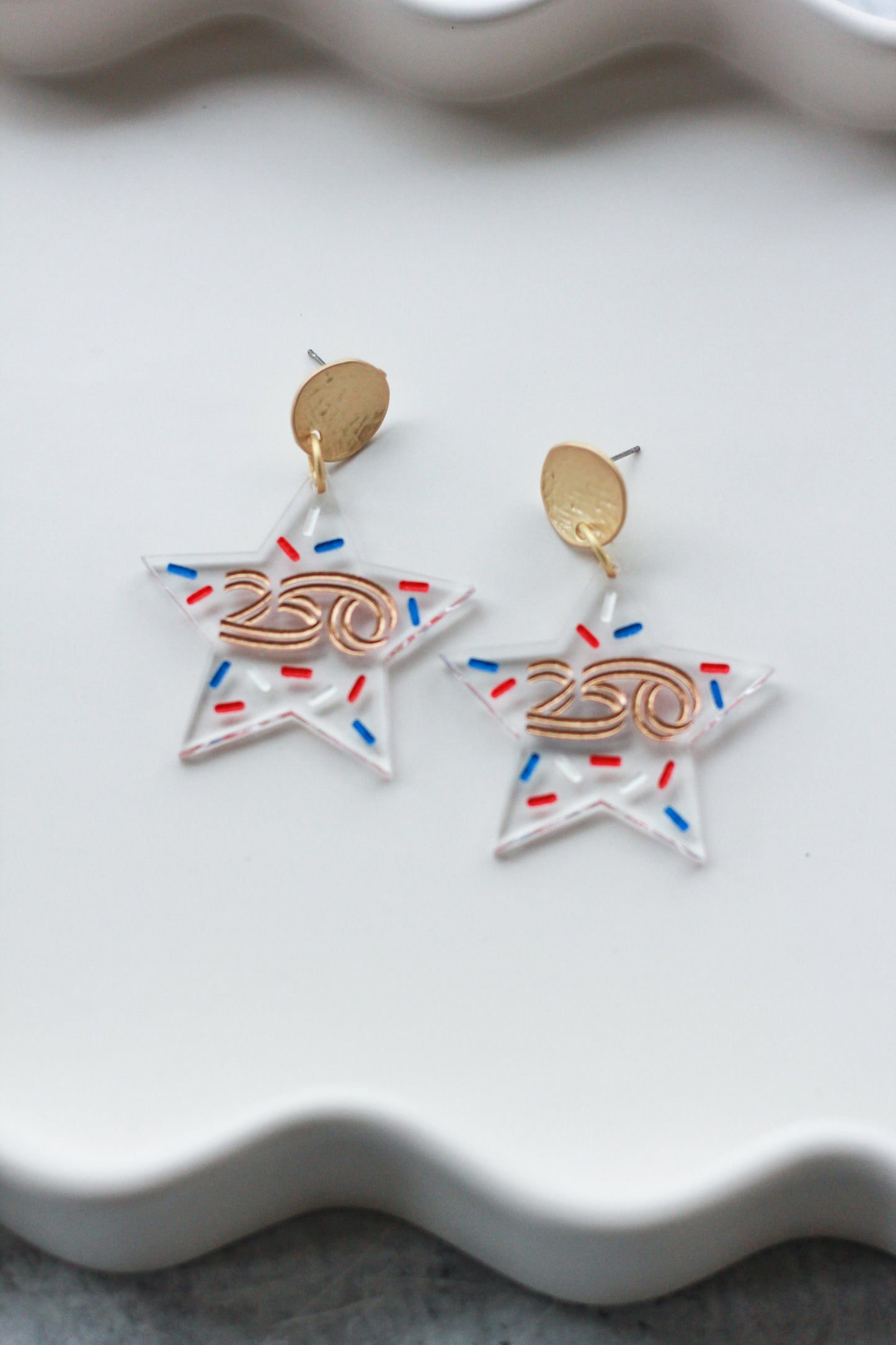 America250 Clear Acrylic Sprinkle Star Earrings