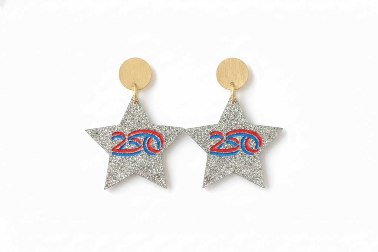 America250 Silver Glitter Star Earrings
