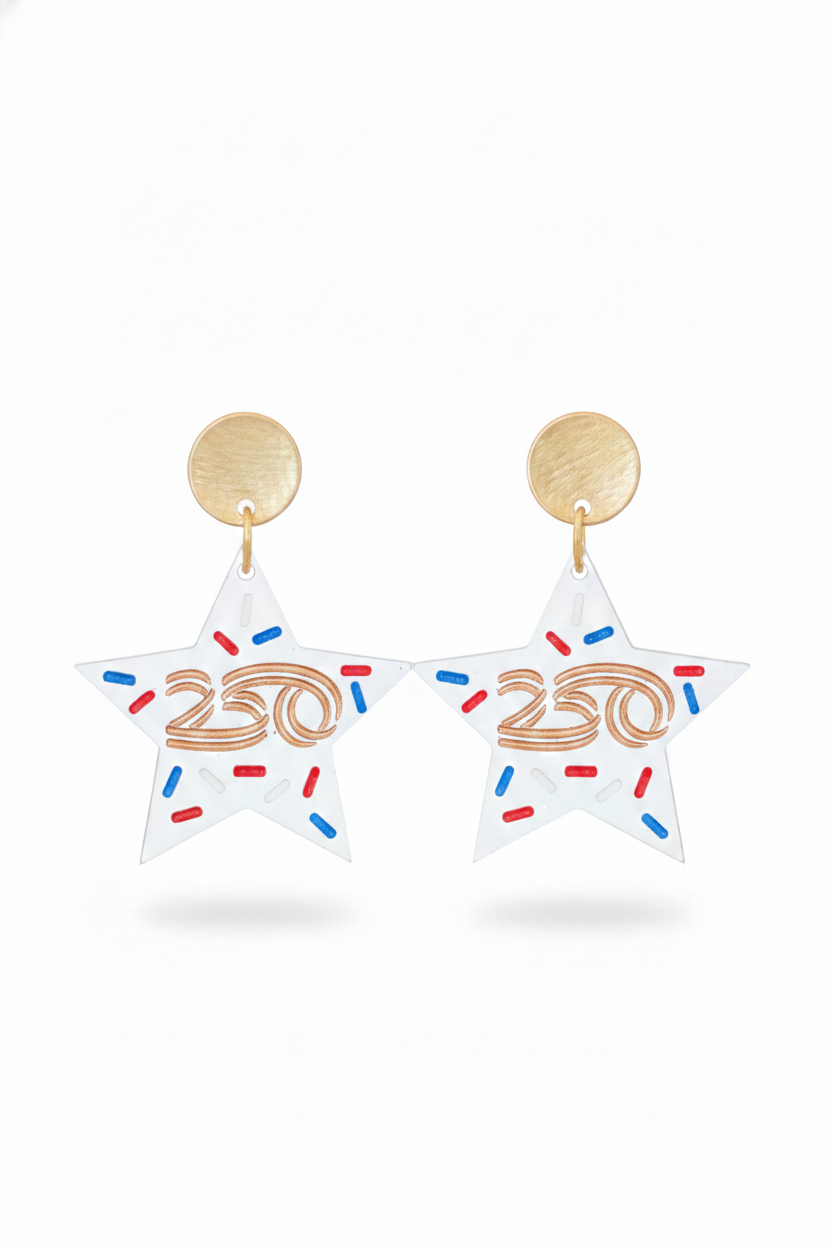 America250 Clear Acrylic Sprinkle Star Earrings