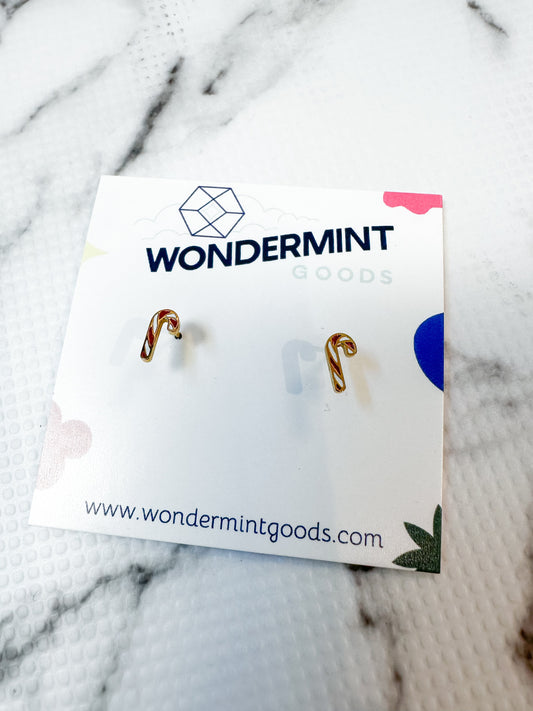 Flat Back Candy Cane Stud Earrings