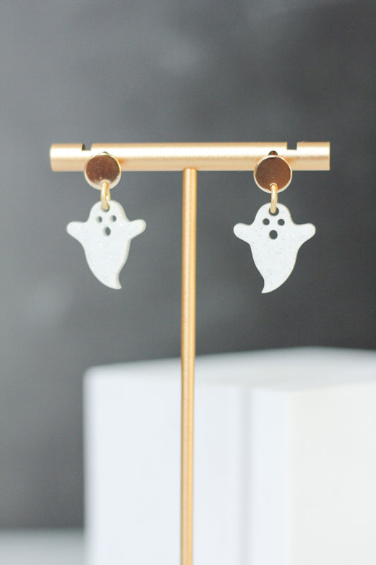 Kids White Glitter Ghost Earrings