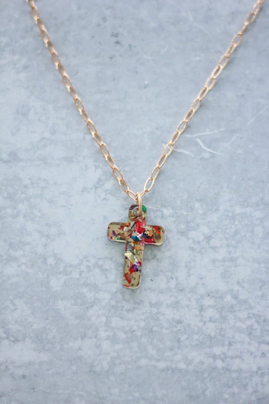 Confetti Cross Necklace