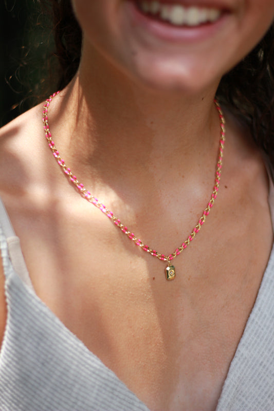 Enamel Chain Guiding Star Pendant Necklace