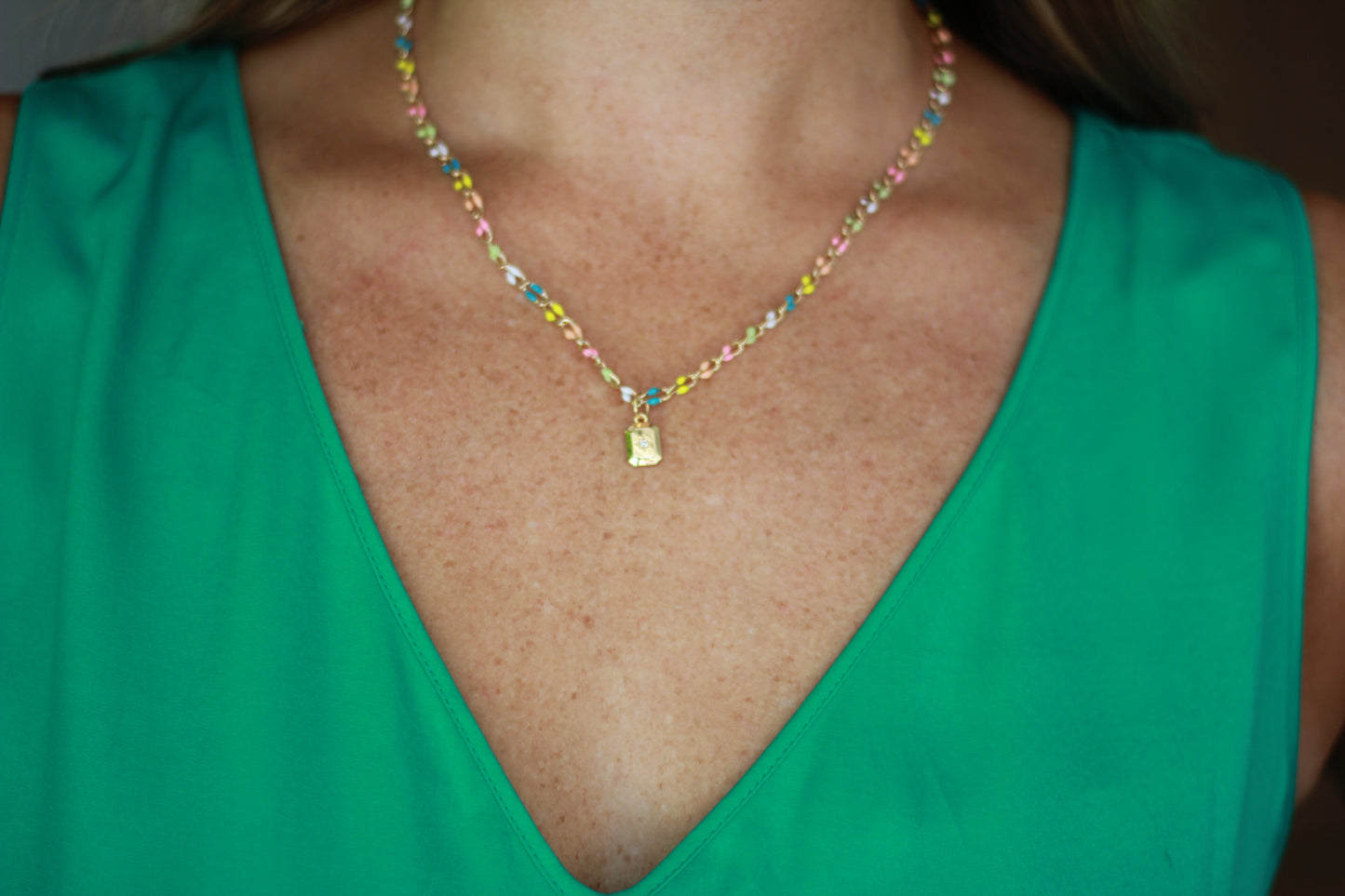 Enamel Chain Guiding Star Pendant Necklace