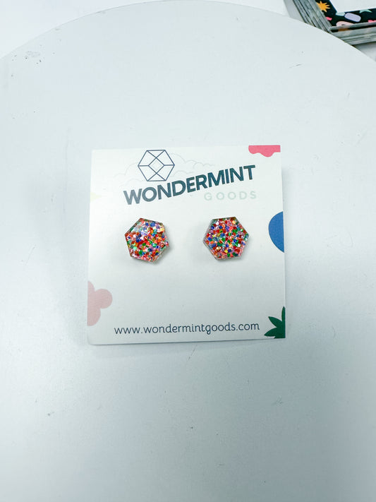Candy Confetti Hexagon Studs