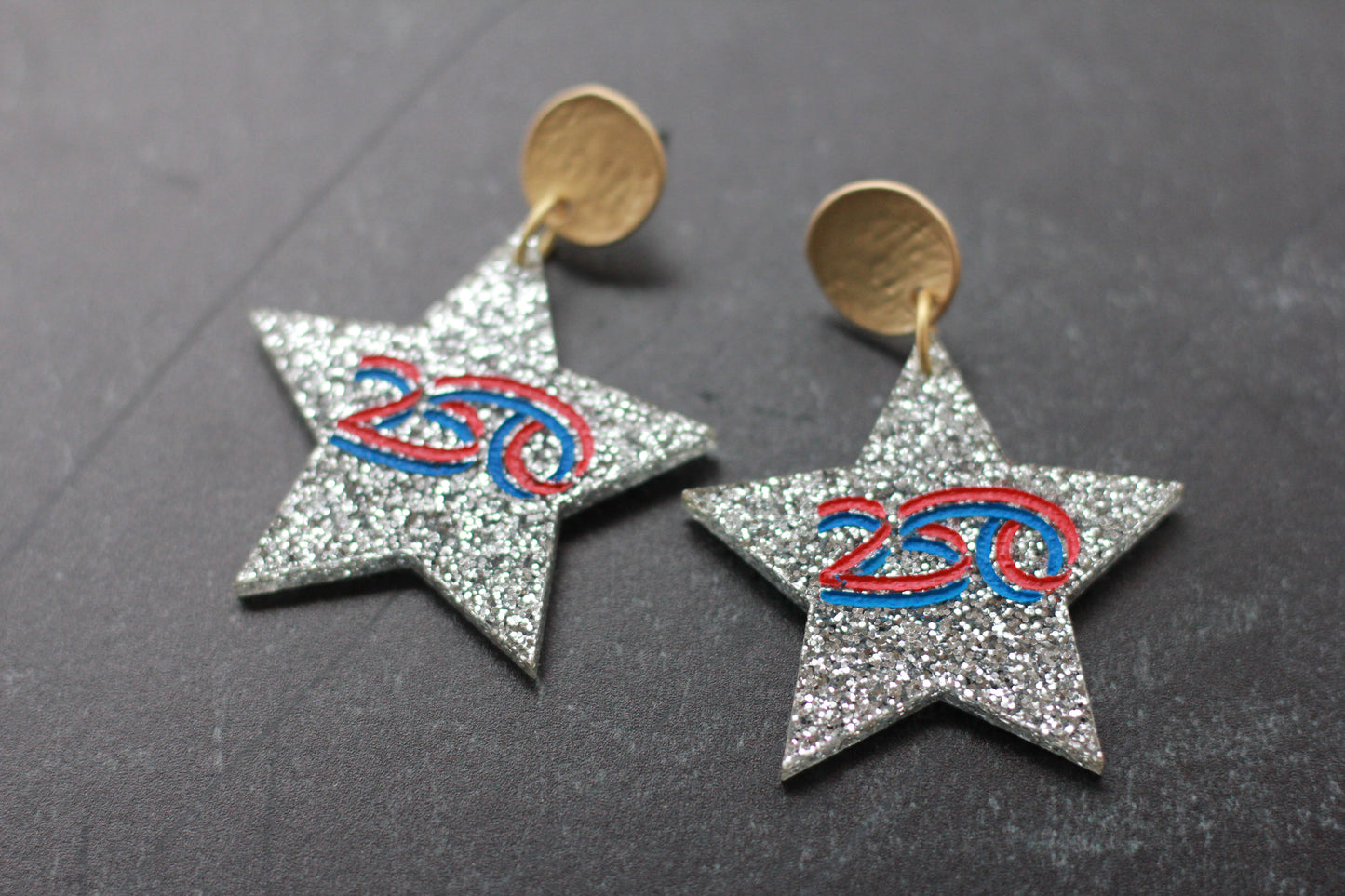 America250 Silver Glitter Star Earrings