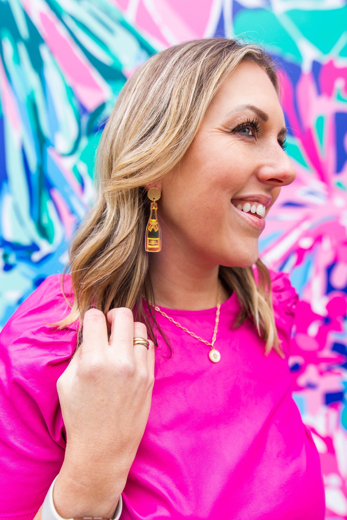 Iridescent Champagne Bottle Acrylic Earrings