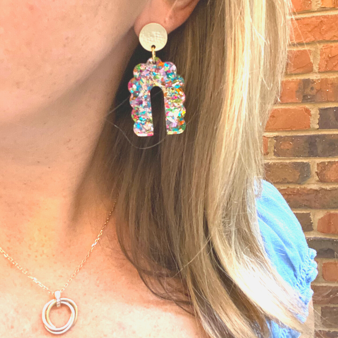 Party Confetti Scalloped Arch Earrings