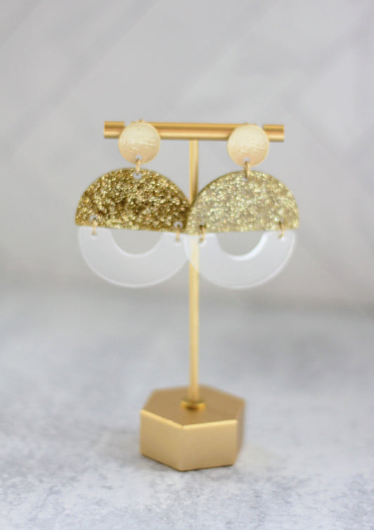 The Stella - Circle Gold Glitter Acrylic Earrings