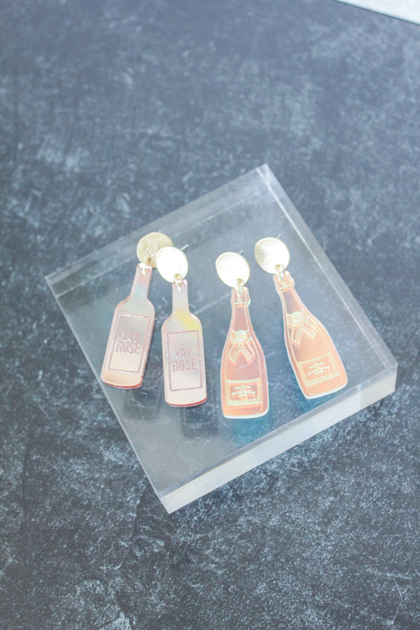 Iridescent Champagne Bottle Acrylic Earrings