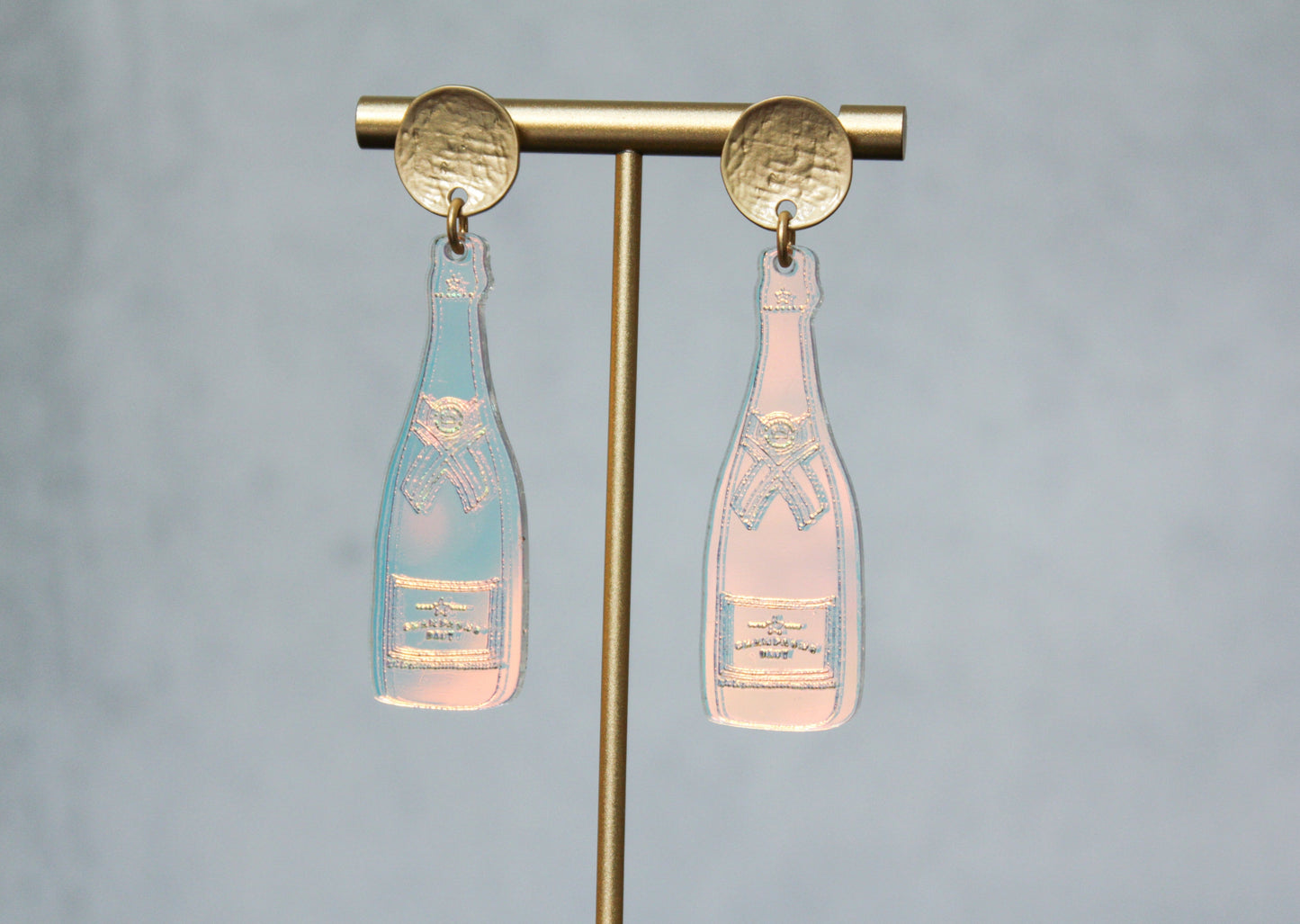 Iridescent Champagne Bottle Acrylic Earrings