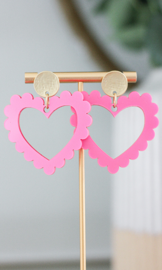 Pink Scalloped Heart Earrings