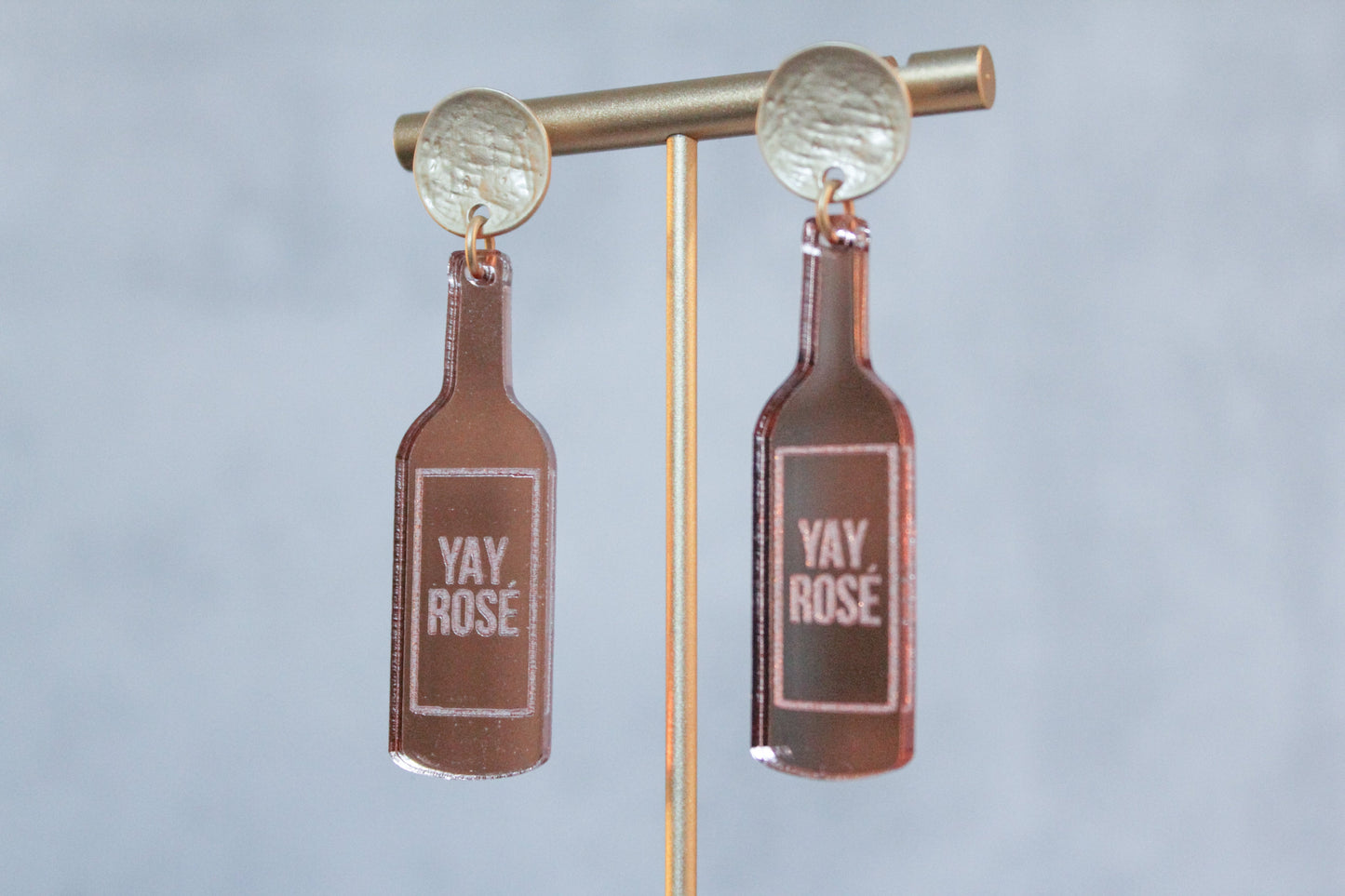 Rose Bottle Rose Gold Acrylic Earrings