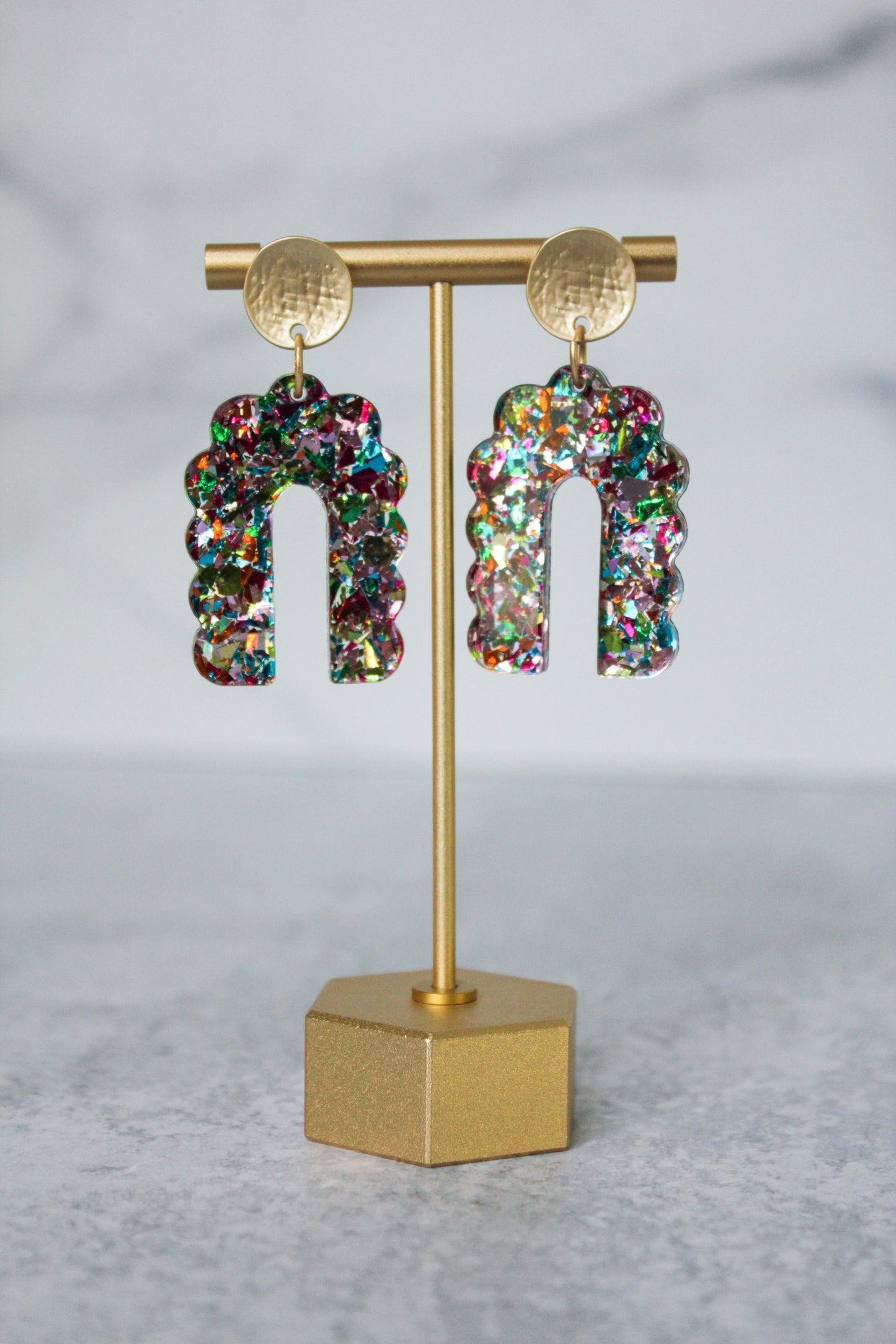 Party Confetti Scalloped Arch Earrings
