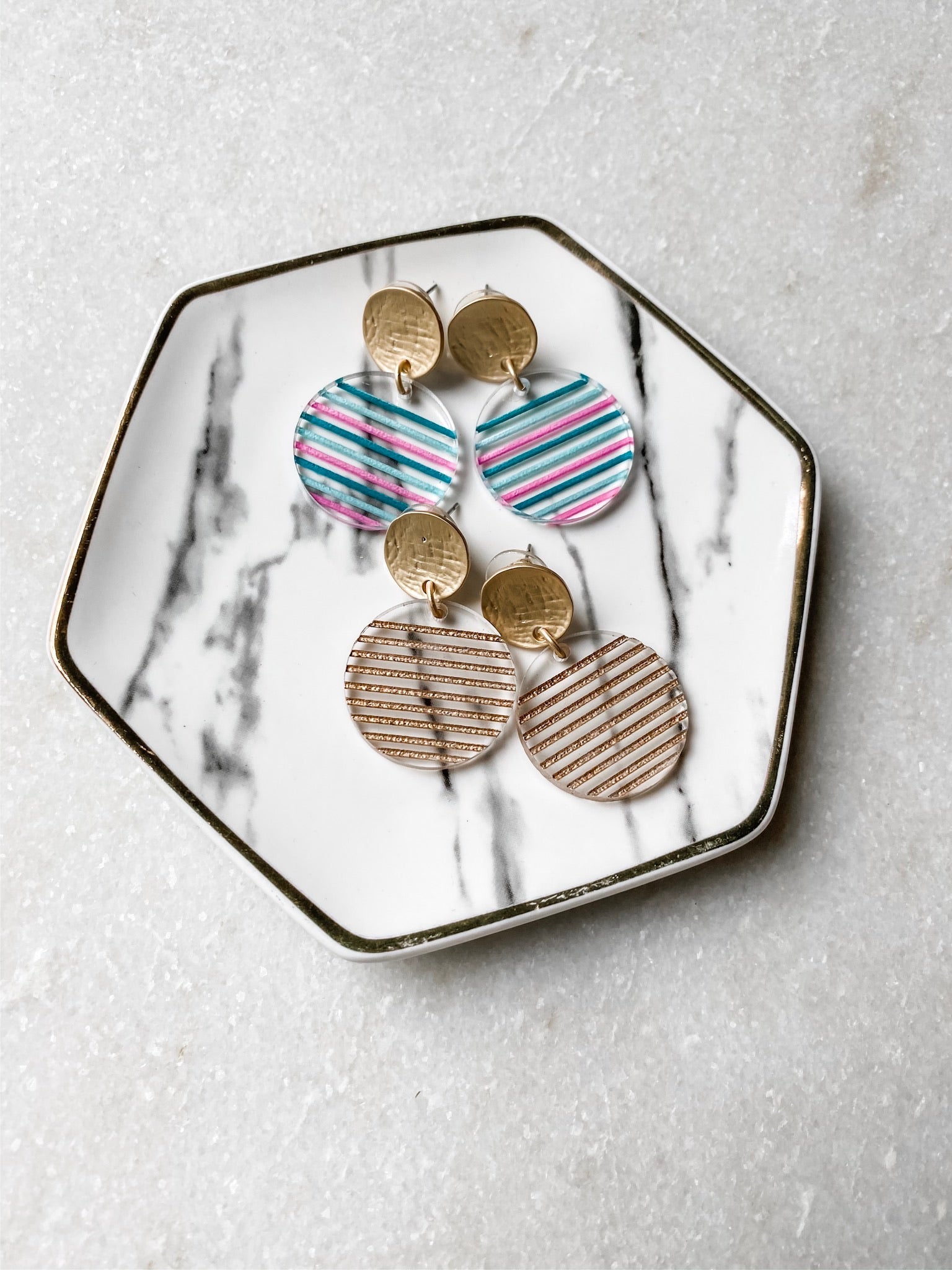 Striped Acrylic Circle Earrings | Gold - Wondermint Goods